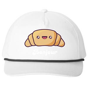 Trip To France Cute French Gift Bonjour Croissant Funny Gift Snapback Five-Panel Rope Hat