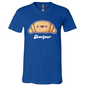 Trip To France Cute French Gift Bonjour Croissant Funny Gift V-Neck T-Shirt