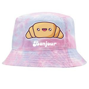 Trip To France Cute French Gift Bonjour Croissant Funny Gift Tie-Dyed Bucket Hat