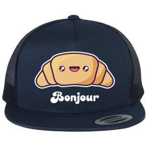 Trip To France Cute French Gift Bonjour Croissant Funny Gift Flat Bill Trucker Hat