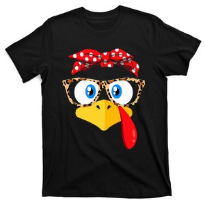 Thanksgiving Turkey Face Leopard Print Glasses T-Shirt