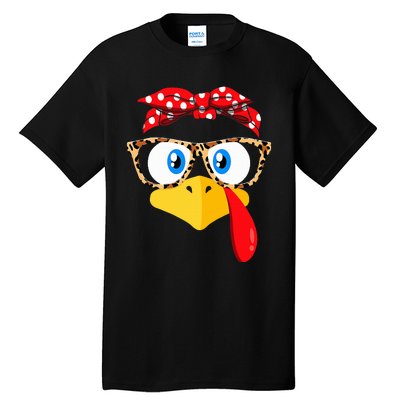 Thanksgiving Turkey Face Leopard Print Glasses Tall T-Shirt