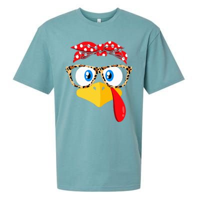 Thanksgiving Turkey Face Leopard Print Glasses Sueded Cloud Jersey T-Shirt