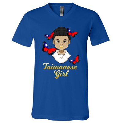 Taiwan Taiwanese Flag Proud Princess Butterfly Gift V-Neck T-Shirt