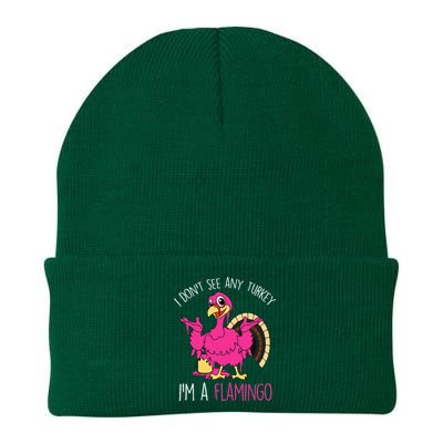 Thanksgiving Turkey Flamingo Pun Hilarious Holiday Knit Cap Winter Beanie