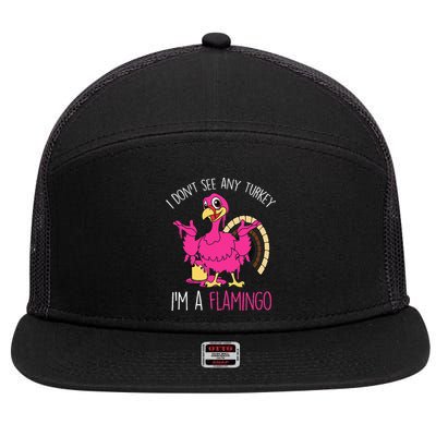 Thanksgiving Turkey Flamingo Pun Hilarious Holiday 7 Panel Mesh Trucker Snapback Hat