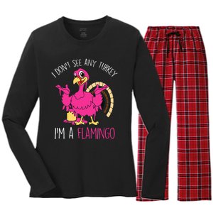 Thanksgiving Turkey Flamingo Pun Hilarious Holiday Women's Long Sleeve Flannel Pajama Set 