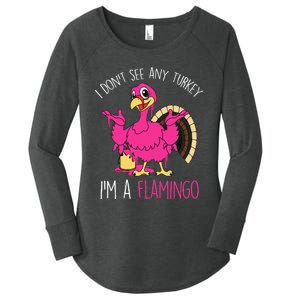 Thanksgiving Turkey Flamingo Pun Hilarious Holiday Women's Perfect Tri Tunic Long Sleeve Shirt