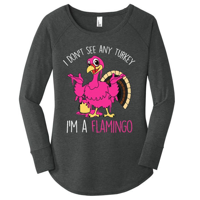 Thanksgiving Turkey Flamingo Pun Hilarious Holiday Women's Perfect Tri Tunic Long Sleeve Shirt