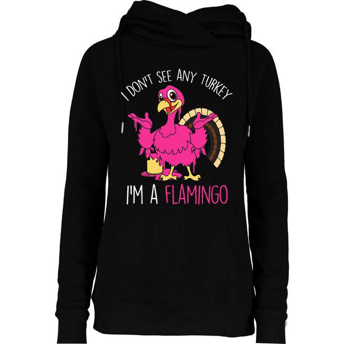 Thanksgiving Turkey Flamingo Pun Hilarious Holiday Womens Funnel Neck Pullover Hood