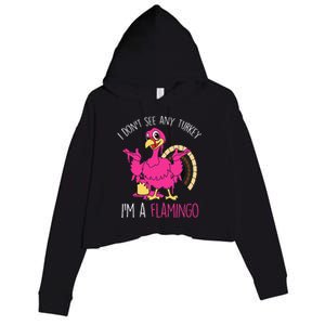 Thanksgiving Turkey Flamingo Pun Hilarious Holiday Crop Fleece Hoodie