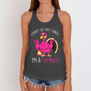 Thanksgiving Turkey Flamingo Pun Hilarious Holiday Women's Knotted Racerback Tank