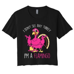 Thanksgiving Turkey Flamingo Pun Hilarious Holiday Women's Crop Top Tee