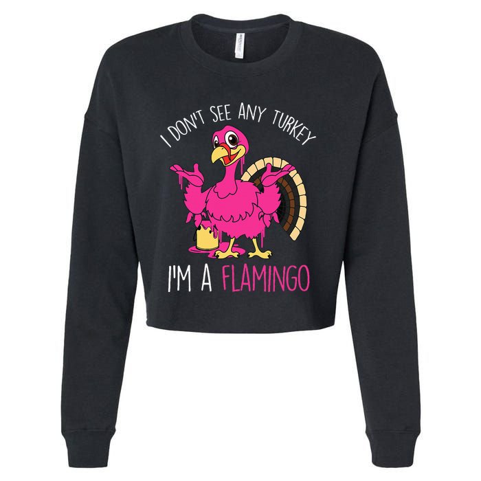 Thanksgiving Turkey Flamingo Pun Hilarious Holiday Cropped Pullover Crew