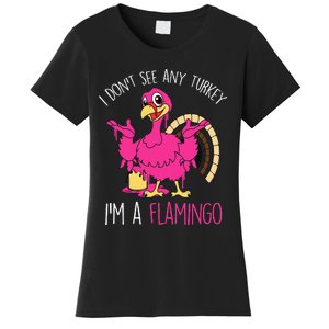 Thanksgiving Turkey Flamingo Pun Hilarious Holiday Women's T-Shirt