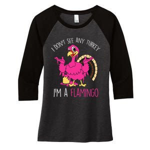 Thanksgiving Turkey Flamingo Pun Hilarious Holiday Women's Tri-Blend 3/4-Sleeve Raglan Shirt