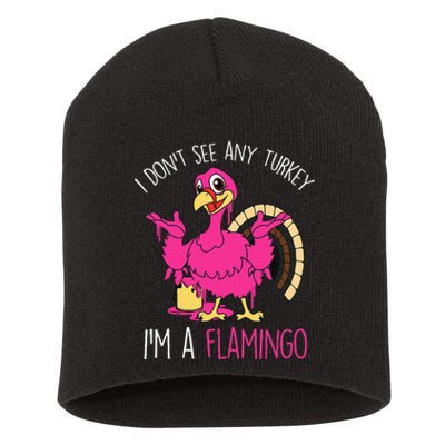 Thanksgiving Turkey Flamingo Pun Hilarious Holiday Short Acrylic Beanie