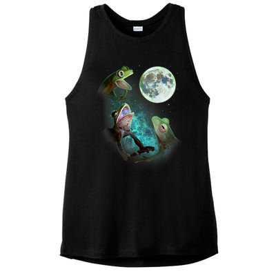 Three Tree Frogs Howl At Moon 3 Wolfs Wolves Funny Parody Ladies PosiCharge Tri-Blend Wicking Tank