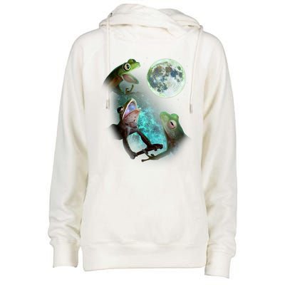 Three Tree Frogs Howl At Moon 3 Wolfs Wolves Funny Parody Womens Funnel Neck Pullover Hood