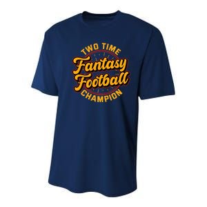 Two Time Fantasy Football Champion Champ League Draft Party Premium Youth Performance Sprint T-Shirt