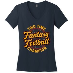 Two Time Fantasy Football Champion Champ League Draft Party Premium Women's V-Neck T-Shirt