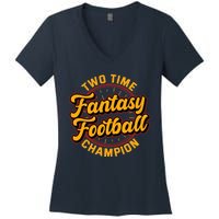 Two Time Fantasy Football Champion Champ League Draft Party Premium Women's V-Neck T-Shirt