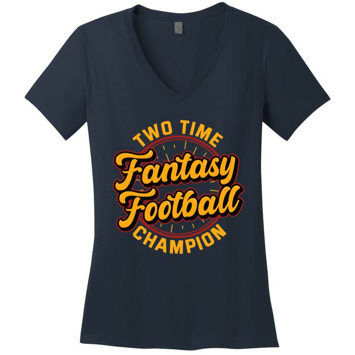 Two Time Fantasy Football Champion Champ League Draft Party Premium Women's V-Neck T-Shirt