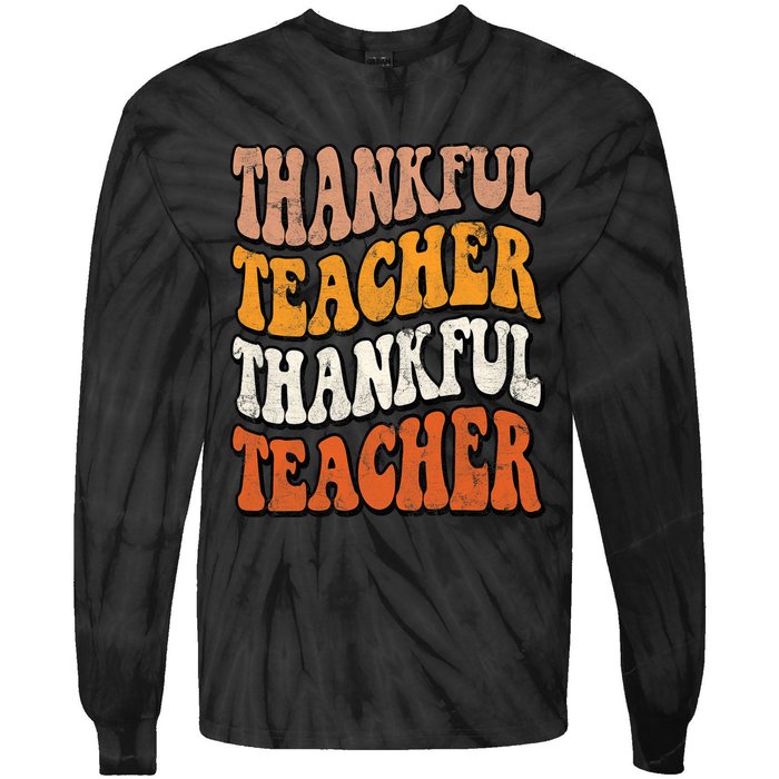 Thankful Teacher Fall Thanksgiving Elementary Classroom Tie-Dye Long Sleeve Shirt