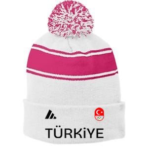 Turkiye Turkey Flag Turkish Shooting Team Sports Stripe Pom Pom Beanie