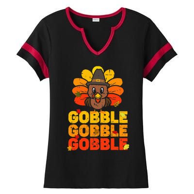 Thanksgiving Turkey Feast Adorable Gobble Gobble Ladies Halftime Notch Neck Tee