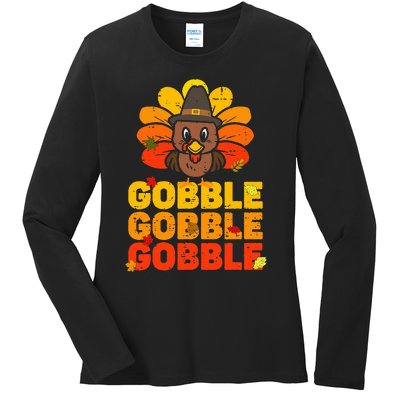 Thanksgiving Turkey Feast Adorable Gobble Gobble Ladies Long Sleeve Shirt