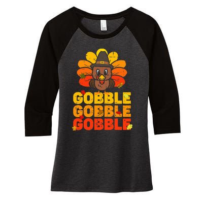 Thanksgiving Turkey Feast Adorable Gobble Gobble Women's Tri-Blend 3/4-Sleeve Raglan Shirt