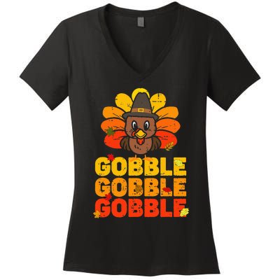 Thanksgiving Turkey Feast Adorable Gobble Gobble Women's V-Neck T-Shirt