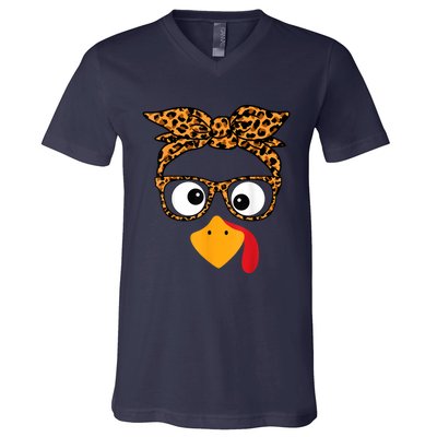 Thanksgiving Turkey Face V-Neck T-Shirt