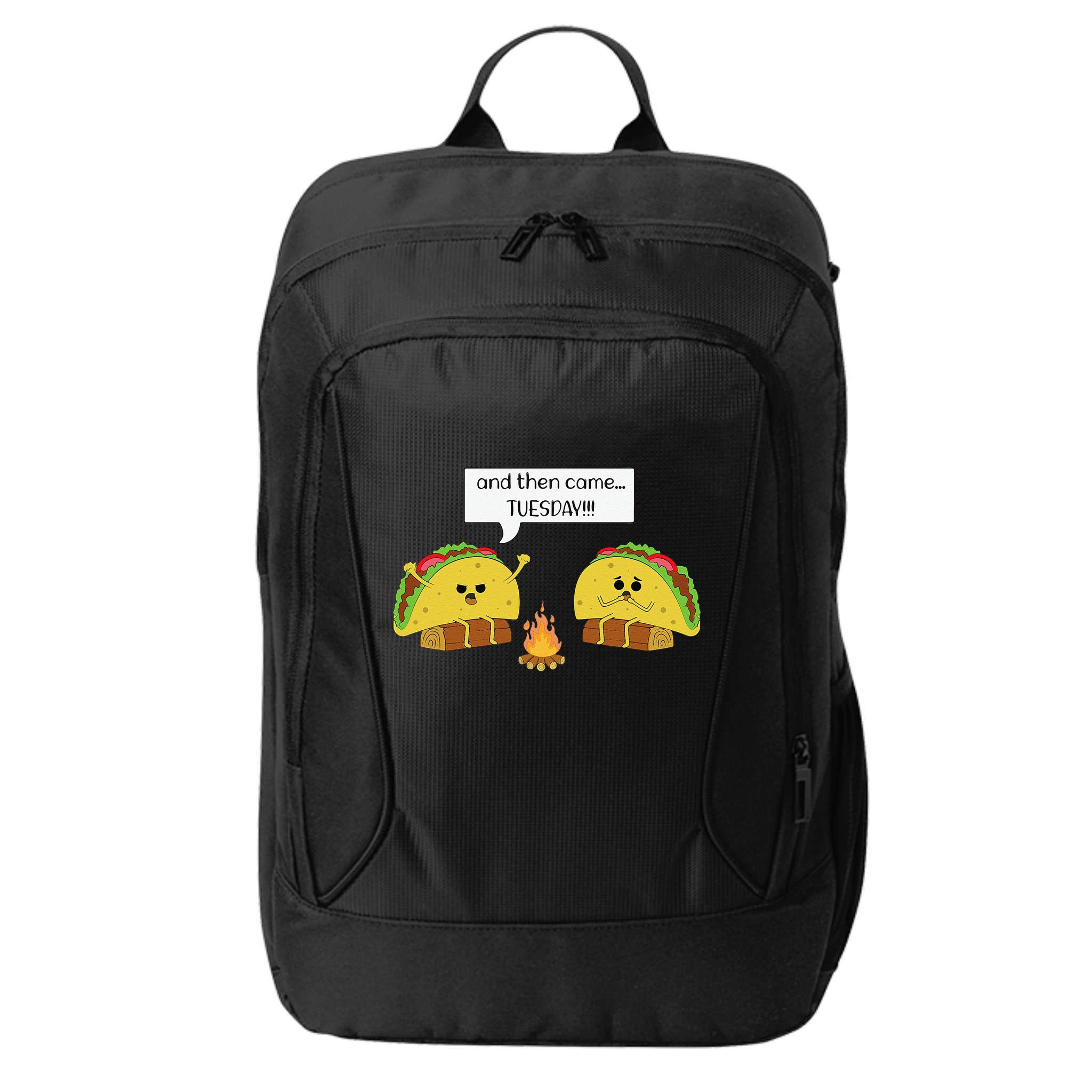 Taco Tuesday Funny Text Humour Happy Camping Jokes City Backpack