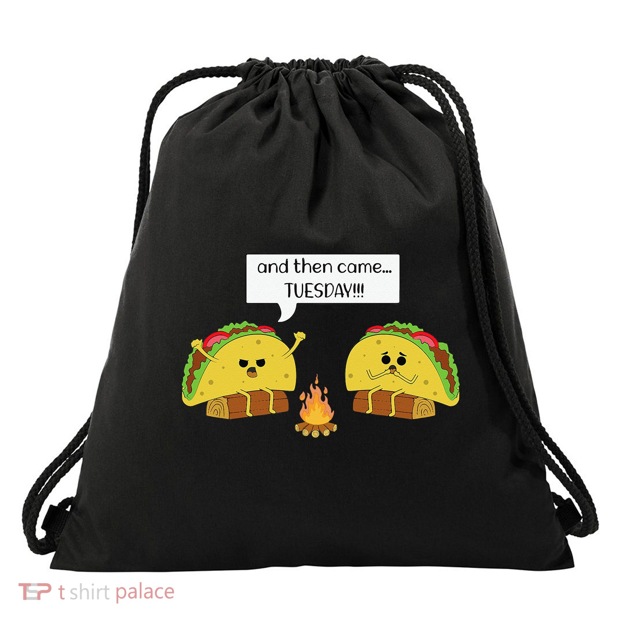 Taco Tuesday Funny Text Humour Happy Camping Jokes Drawstring Bag
