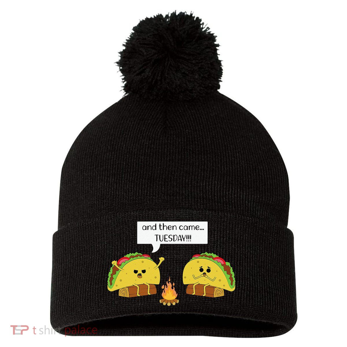 Taco Tuesday Funny Text Humour Happy Camping Jokes Pom Pom 12in Knit Beanie