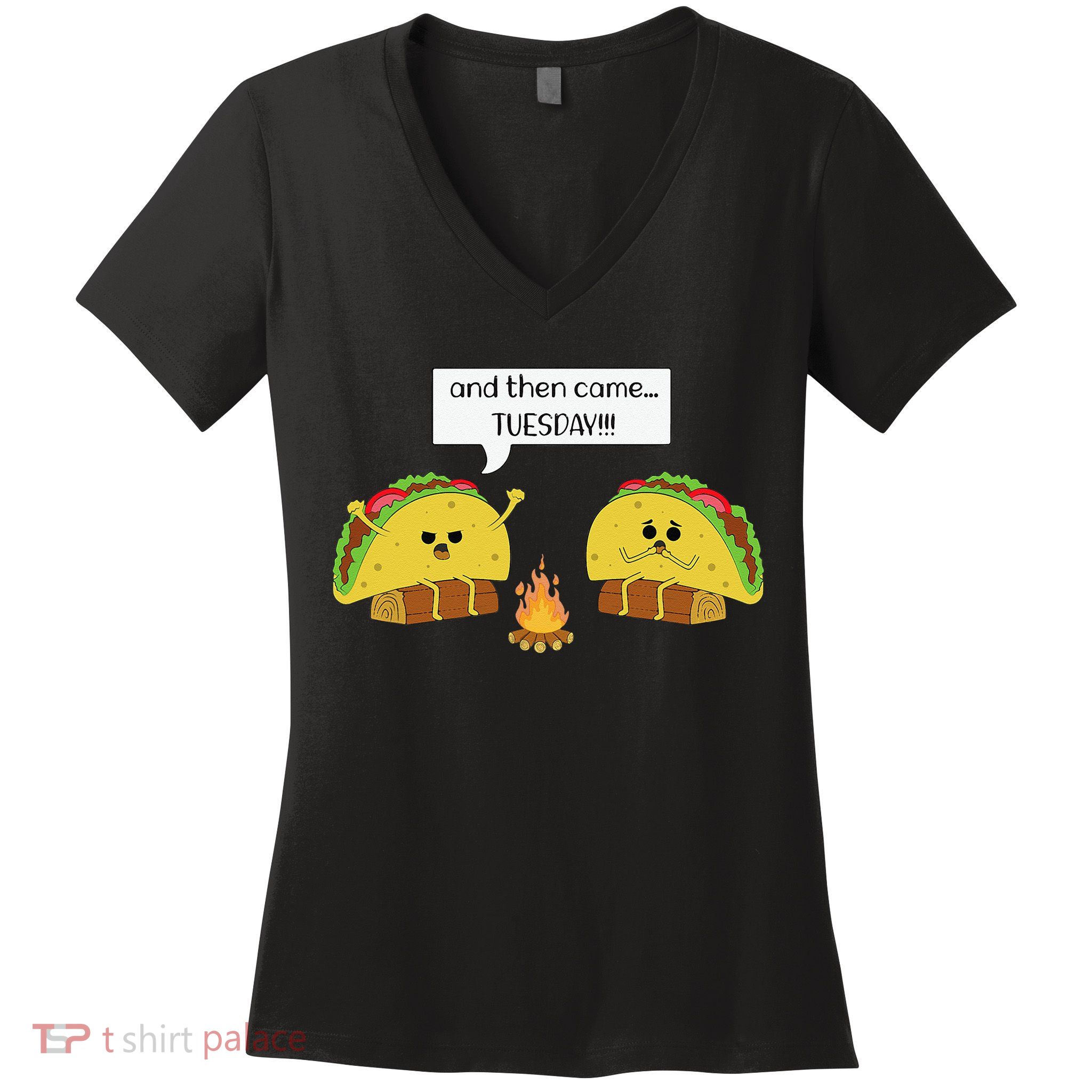 Taco Tuesday Funny Text Humour Happy Camping Jokes Women's V-Neck T-Shirt