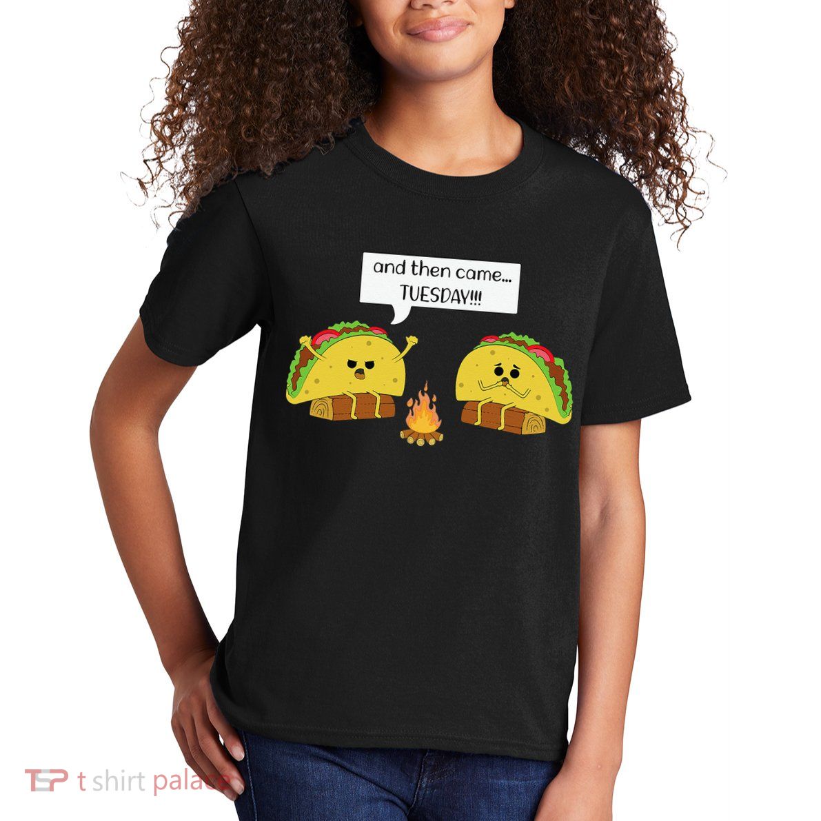 Taco Tuesday Funny Text Humour Happy Camping Jokes Kids T-Shirt