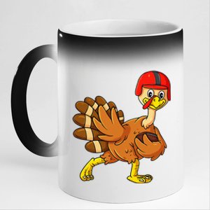 Thanksgiving Turkey Football Player Trophy Award Pose 11oz Black Color Changing Mug