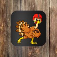 Thanksgiving Turkey Football Player Trophy Award Pose Coaster