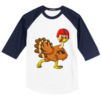 Thanksgiving Turkey Football Player Trophy Award Pose Baseball Sleeve Shirt