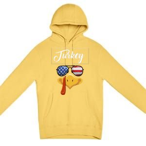 Thanksgiving Turkey Face American Glasses Happy Turkey Day Great Gift Premium Pullover Hoodie