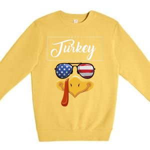 Thanksgiving Turkey Face American Glasses Happy Turkey Day Great Gift Premium Crewneck Sweatshirt