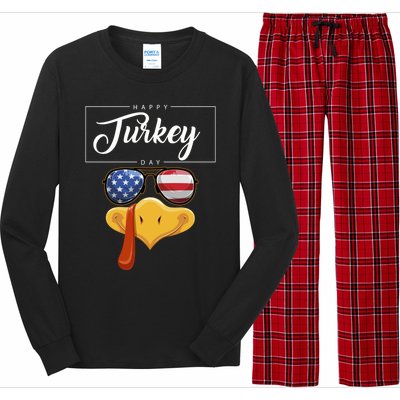 Thanksgiving Turkey Face American Glasses Happy Turkey Day Great Gift Long Sleeve Pajama Set