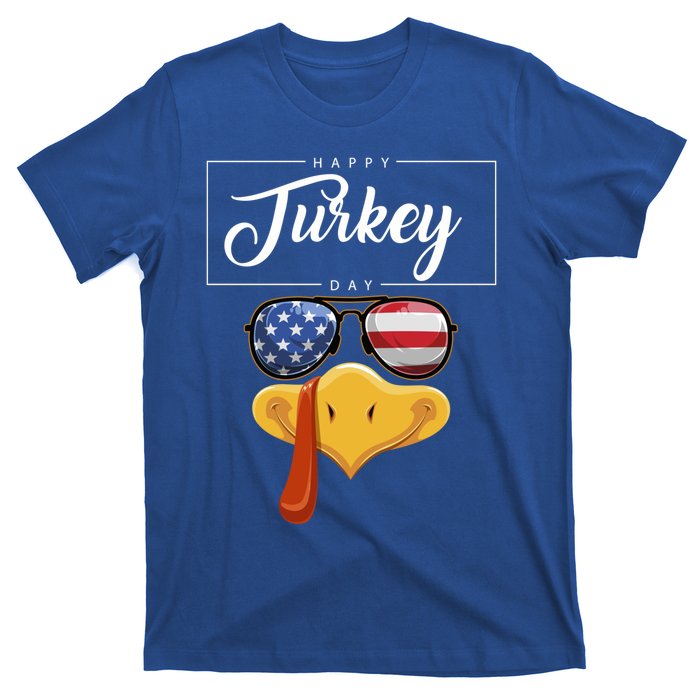 Thanksgiving Turkey Face American Glasses Happy Turkey Day Great Gift T-Shirt