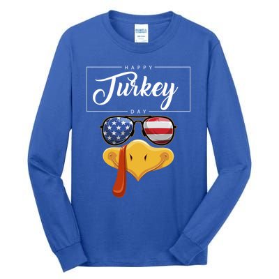 Thanksgiving Turkey Face American Glasses Happy Turkey Day Great Gift Tall Long Sleeve T-Shirt