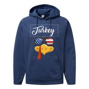 Thanksgiving Turkey Face American Glasses Happy Turkey Day Great Gift Performance Fleece Hoodie