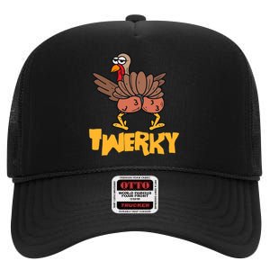 Twerky Thanksgiving | Funny Twerking Turkey Dance Gift High Crown Mesh Back Trucker Hat