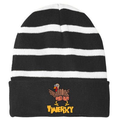 Twerky Thanksgiving | Funny Twerking Turkey Dance Gift Striped Beanie with Solid Band